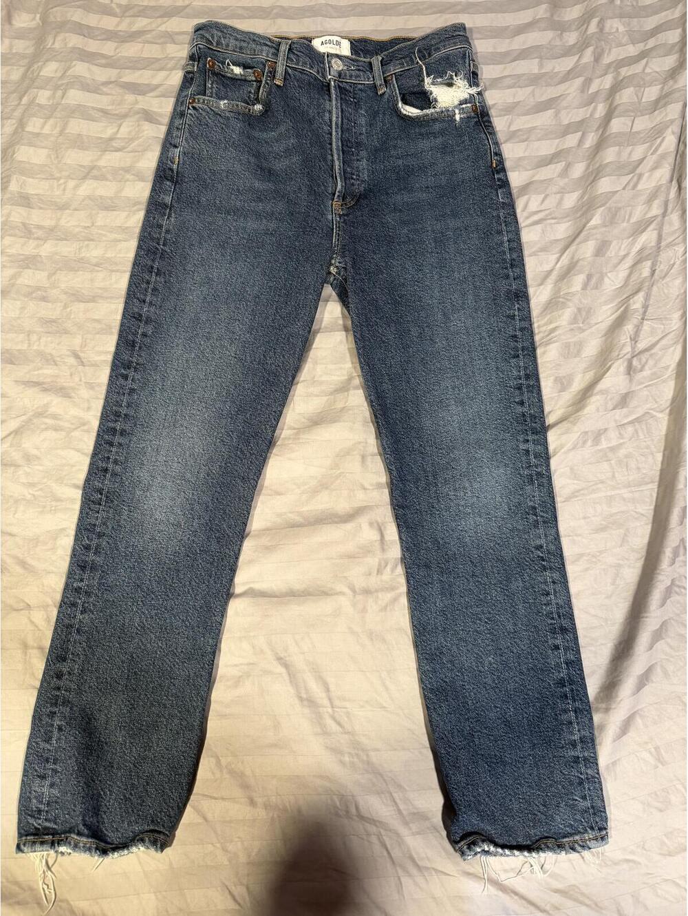 AGOLDE Riley High Rise Straight Jeans Distressed Raw Hem Size 28